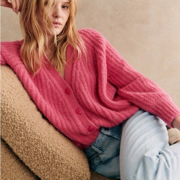 Sezane Sweaters - Sezane Basile Cardigan Rose Pop Pink